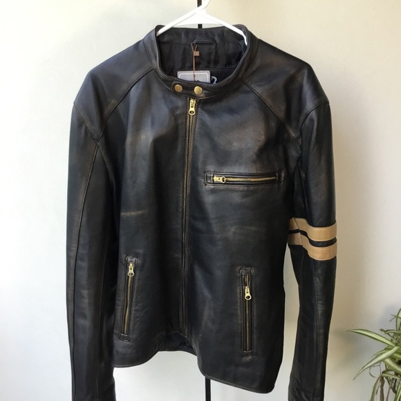 Leather Jacket Men's Dark Brown Cafe Racer size Large Brand NEW from jild - Picture 1 of 16